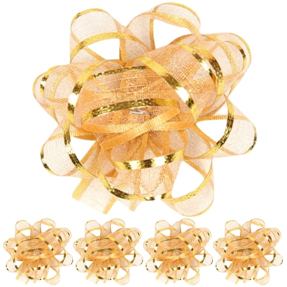 PAMINGONO 5Pcs Pull Bows Classic Bow Style Golden Color Non Woven Fabric for Banquet Table Decor