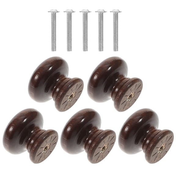 PAMINGONO 5pcs Coffee Wood Drawer Pulls for Home Use Sturdy Construction Mushroom Shaped Knob Black Walnut