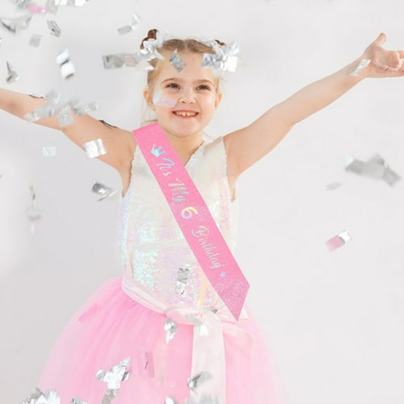 PAMINGONO 5pcs Stylish Birthday Sash Glitter Fabric Pink for Princess Dress Up Celebration Girls