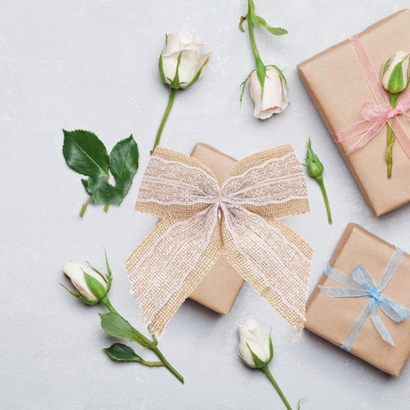 PAMINGONO Handmade Lace and Burlap Bows for Present Wrapping and Home Decoration, Set of 6 Multi-Color