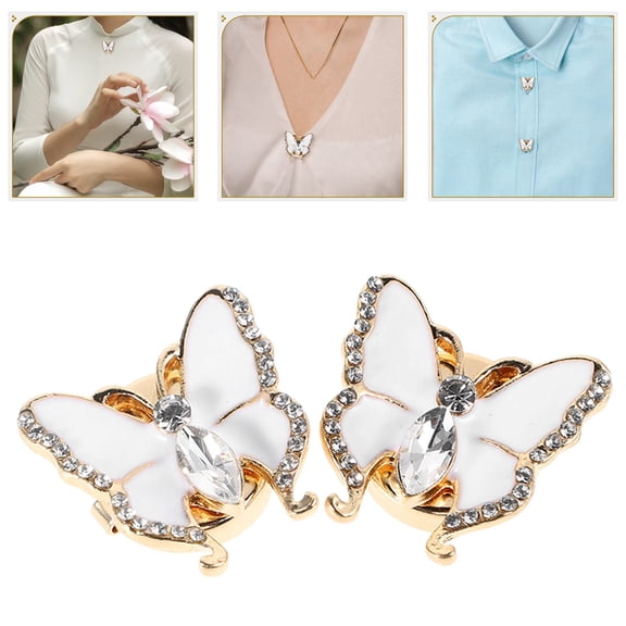 PAMINGONO 6Pcs Butterfly Button Covers with Rhinestone Clips for Shirt and Tuxedo Dress Accessories White