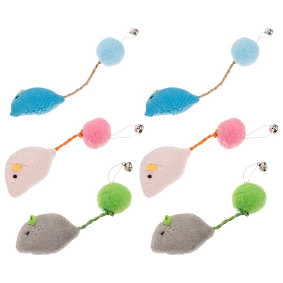 PAMINGONO 6Pcs Chew Toys for Cats Plush Cat Interactive Toy Mouse Shape Gray 6 29X1 38X1 18in Indoor Cats