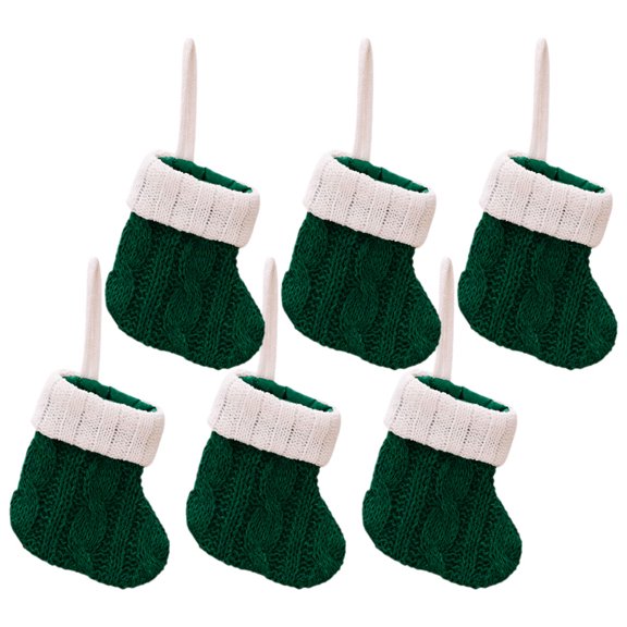PAMINGONO 6Pcs Christmas Stocking in Green Knit Fabric with Mini Sock Shape for Fireplace and Tree
