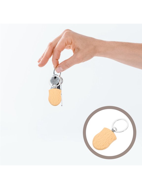 6 Pcs Light Brown Wood Keychain Blanks, Engravable Wooden Key for Crafts, , Party Decoration Supplies