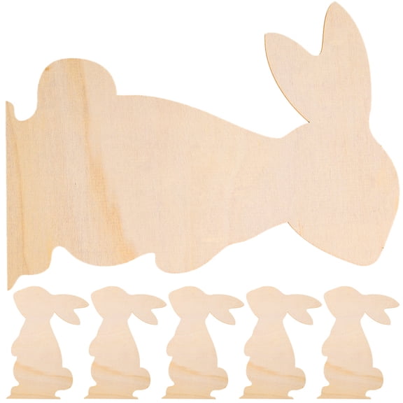 PAMINGONO Unfinished Wood Animal Ornament Wooden Bunny Cutouts Beige Wood 6Pcs