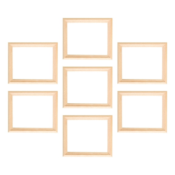 PAMINGONO 7 Pcs Vintage Wooden Style Mini Photo Frame Dollhouse Scene Model Photo Props For Parents Nursery Room