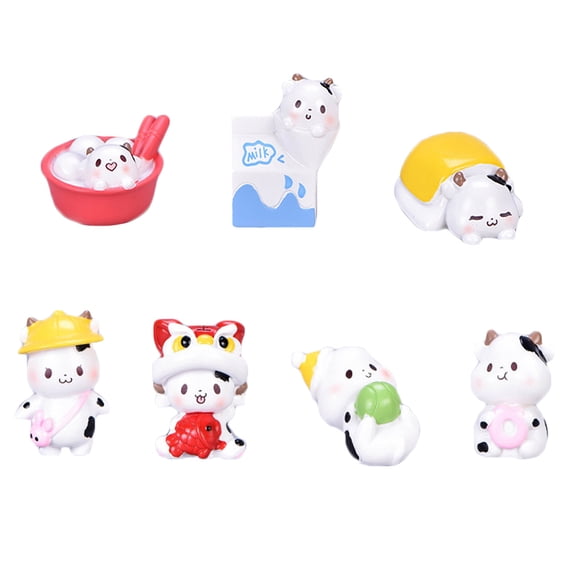 PAMINGONO 7Pcs Mini Cows Realistic Cow Shape Resin Ornaments for Desktop Decoration Children Collectors