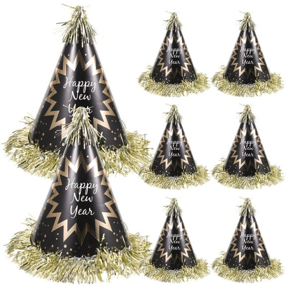 PAMINGONO 8Pcs New Year Eve Party Cone Paper Hats Design for Kids and Adults