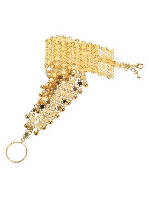 Adjustable Golden Alloy Hand Chain Bracelet with Ring for Women