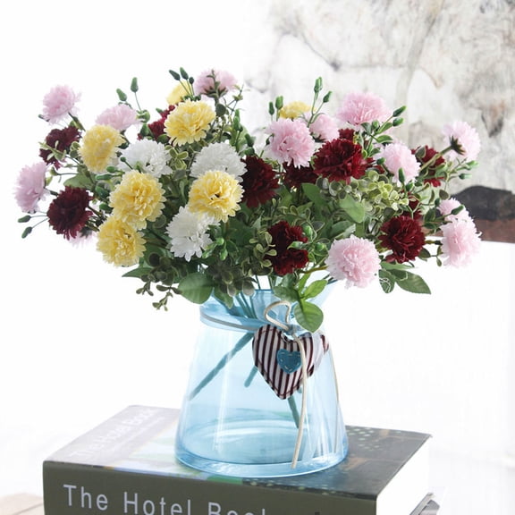 PAMINGONO Artificial Flowers Green Leaves Simulated Flower Bouquet Red for Office Decor 1Pack