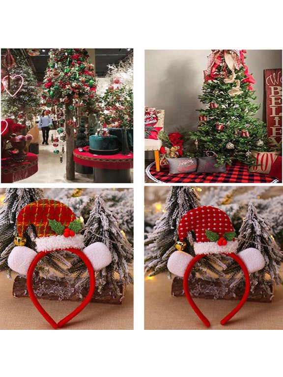 Assorted Color Christmas Hat Hair Hoop Headband for Kids Comfortable Flannelette and Sponge Decor 3PCS