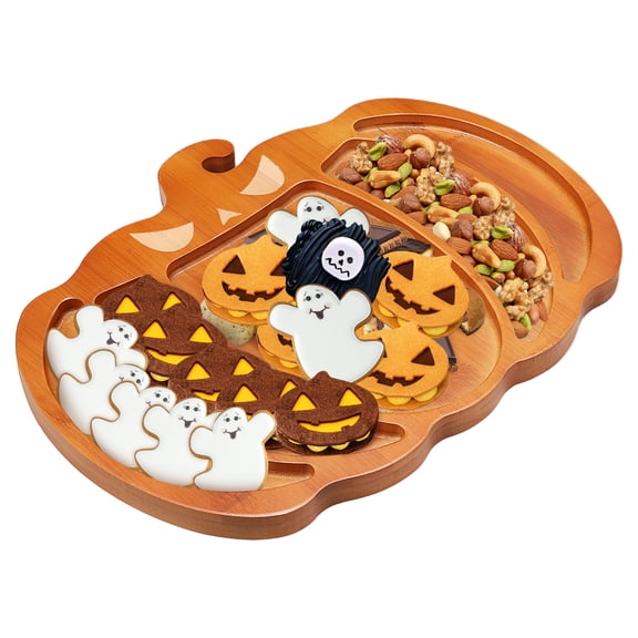 PAMINGONO Bamboo Pumpkin Serving Tray Thanksgiving & Halloween Charcuterie Board Wood Platter for Food or Kitchen Decor