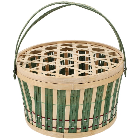 PAMINGONO Bamboo Woven Egg Basket 2Pcs Rectangular with Handles in .8x7.9x4.3in for Easter