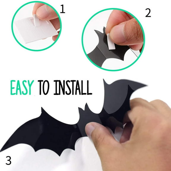 PAMINGONO 28Pcs Black Wall Ornament 3D Bats Sticker for Door Window Decor