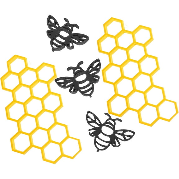 PAMINGONO Bee Wall Decoration Hexagonal Bee Shape Farmhouse Style Minimalist Room 3 x Bees 2 x Honeycombs