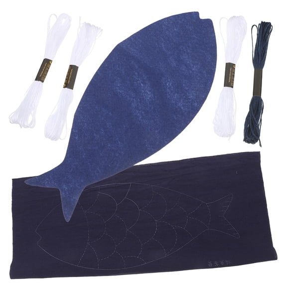 PAMINGONO Beginner Embroidery Kit with Dark Blue Sashiko Fabric and Fish Coaster Pattern Template