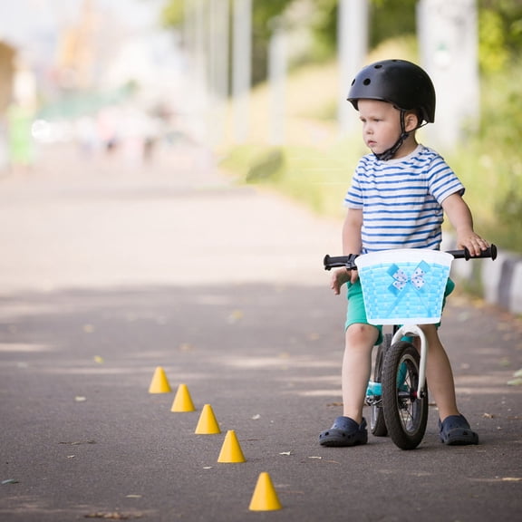 PAMINGONO Bike Basket for Girls 1 Set Kids Bike Basket Handlebar Grip Streamers Kit Blue Plastic Decorative
