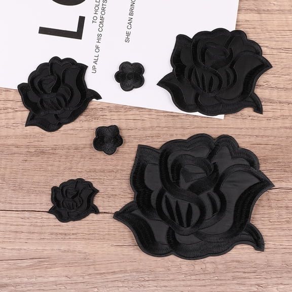 PAMINGONO Black Flower Applique Patches Polyester Twill for Clothes Decor 15Pcs