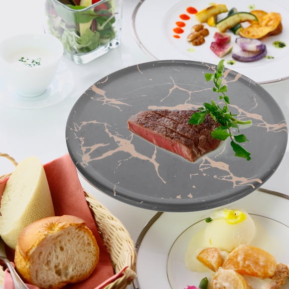 PAMINGONO Black Food Storage Plate with Marble Pattern for Practical Use Smooth Surface Easy to Clean 1Pc