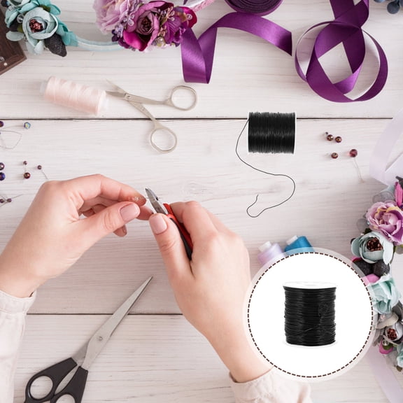 PAMINGONO Black Plastic Diy String Crystal Jewelry Ropes for Bead Weaving 1 Roll Round Shape