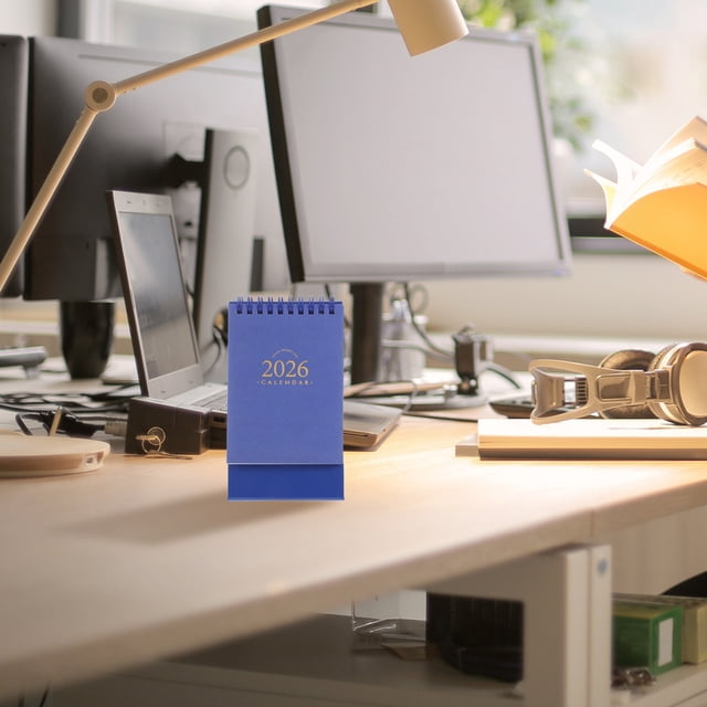 PAMINGONO 2026 Small Desk Calendar Blue Easy to Flip for Home Office ...