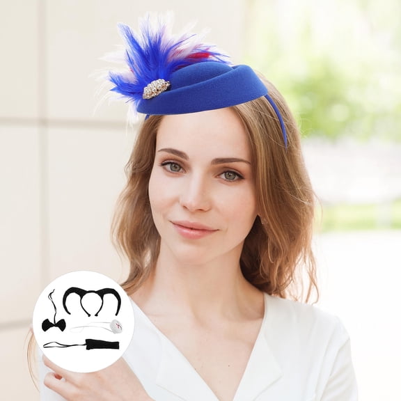 PAMINGONO Blue Plume Fascinator Hat for Women's with Imitation for Weddings Parties and Events Size 5.5 Inches