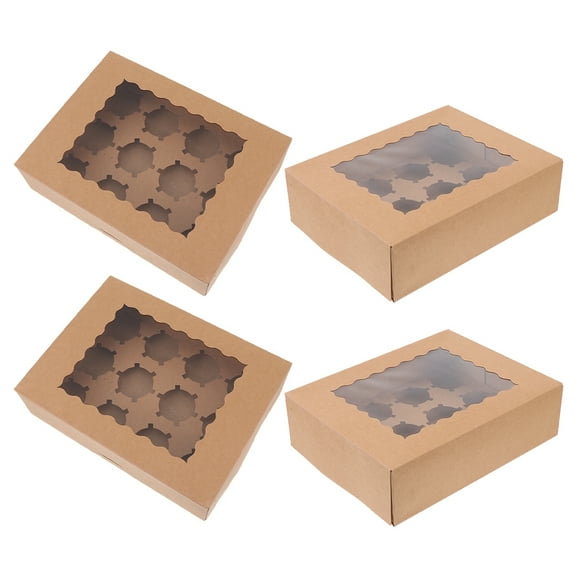 PAMINGONO Brown Paper Cupcake Boxes for Parties Mini Cake Boxes Easy to Assemble