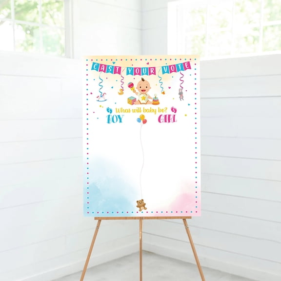 PAMINGONO Cartoon Gender Reveal Poster Kit with Voting Stickers for Boy or Girl Party Game