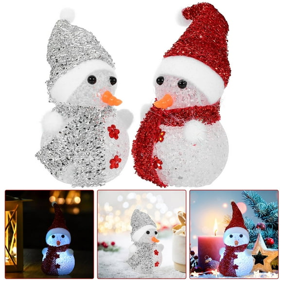PAMINGONO Christmas Decorations Indoor Snowman 2Pcs Luminous Toy Ornament Acrylic Fiber Glowing Home
