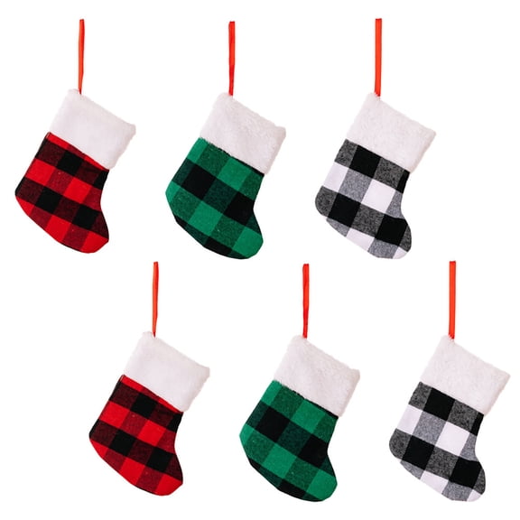 PAMINGONO Christmas Tree Ornament 6Pcs Holiday Stocking present Bag Black White Plaid Polyester Sack For Family Friends