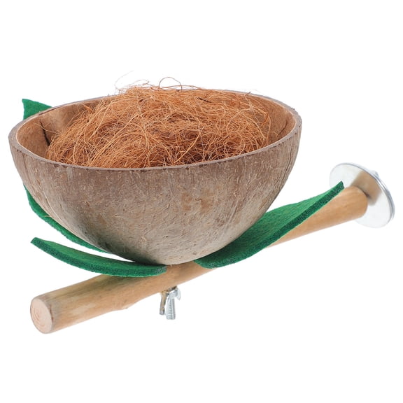 PAMINGONO Coconut Shell Bird Perch Stand with Wood Stick Natural Nesting Box for Parakeets