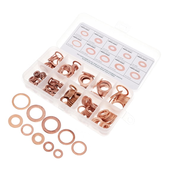 PAMINGONO Copper Washers Set 200Pcs Flat Washers for Daily Repair 1.8X1.4X0.01in