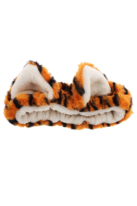 Plush Tiger and Leopard Ear Headband for Girls, Makeup Accessory, 1 Pack Cute Animal Headwear