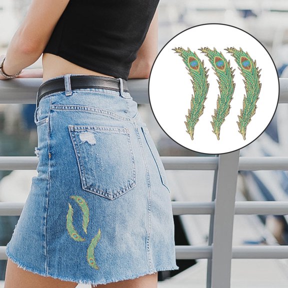 PAMINGONO Crewel Embroidery Patches Green Fabric DIY Applique for Clothes 3Pcs
