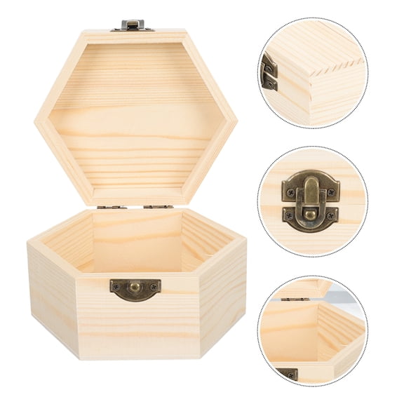 PAMINGONO Hexagon Wooden Storage Box Set Beige Wood Case for Special Occasions and Home Organization