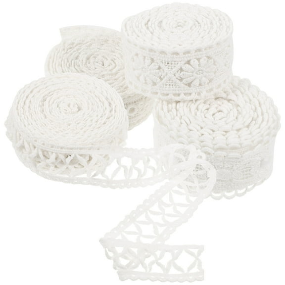 PAMINGONO Diy Craft Lace 4 Rolls White Cotton Thread Lace Ribbon Trims for Artisans