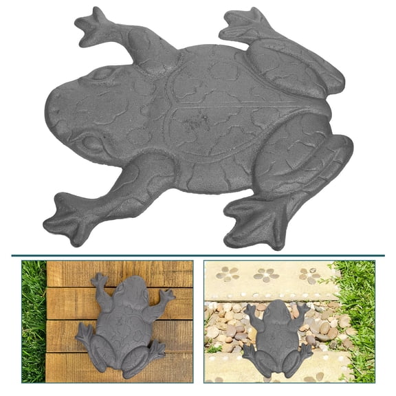 PAMINGONO Cast Iron Frog Garden Statue Stepping Stone Outdoor Durable Plated Silver Decor