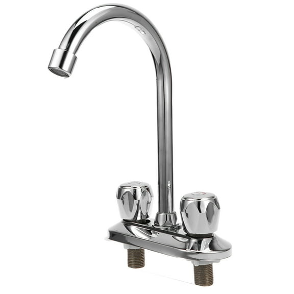 PAMINGONO Durable Copper Kitchen Faucet with Dual Handles for Hot and Cold Water, Silver Finish, Easy Installation and Smooth Flow