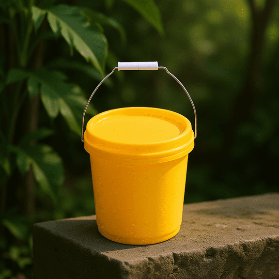PAMINGONO Durable Yellow Plastic Pail with Leakproof Lid and Handle for Versatile Storage Needs