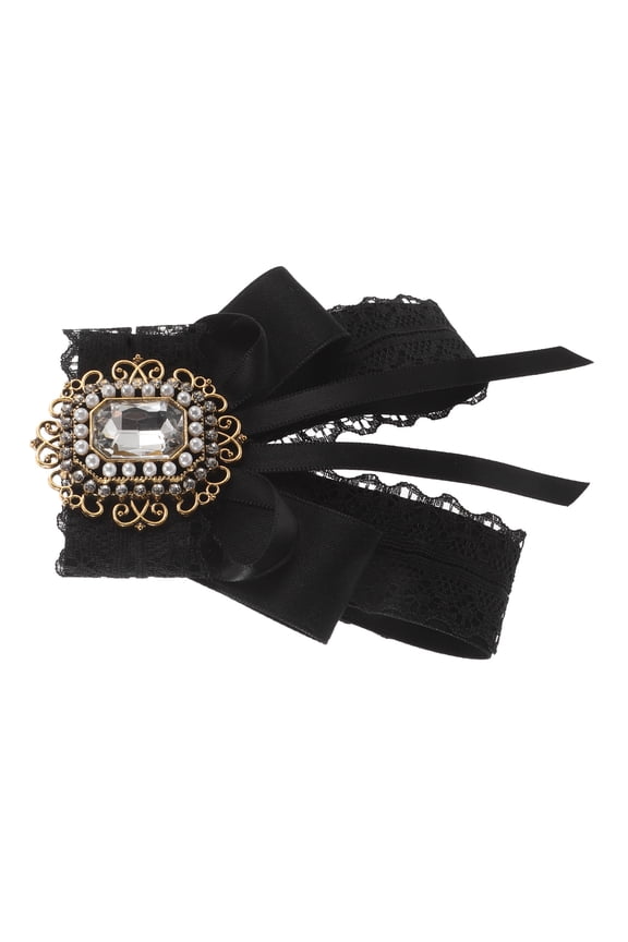 Vintage Black Bow Brooch Pin Crystal Rhinestone Ribbon Charm for Clothes