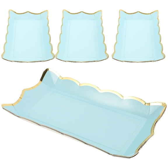 PAMINGONO Elegant Blue Paper Serving Trays for Daily Use with Disposable Design and Material 4 Pieces