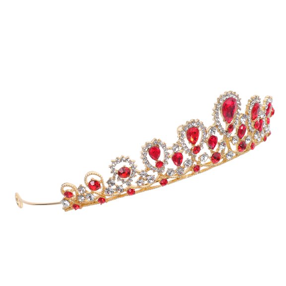 PAMINGONO Elegant Red Baroque Wedding Crown Headband with Teardrop Rhinestones Bridal Hair Accessory for Bride