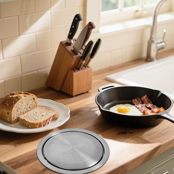 PAMINGONO Stainless Steel Kitchen Trash Can Lid, Embedded Waste Bin Cover for Countertop, and Stylish Design