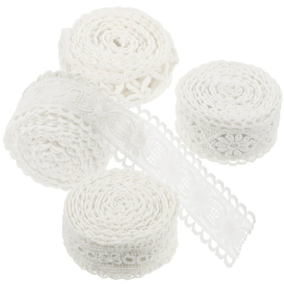 PAMINGONO Embroidery Flower Lace Trim 4 Rolls White Cotton Thread for Diy Enthusiasts