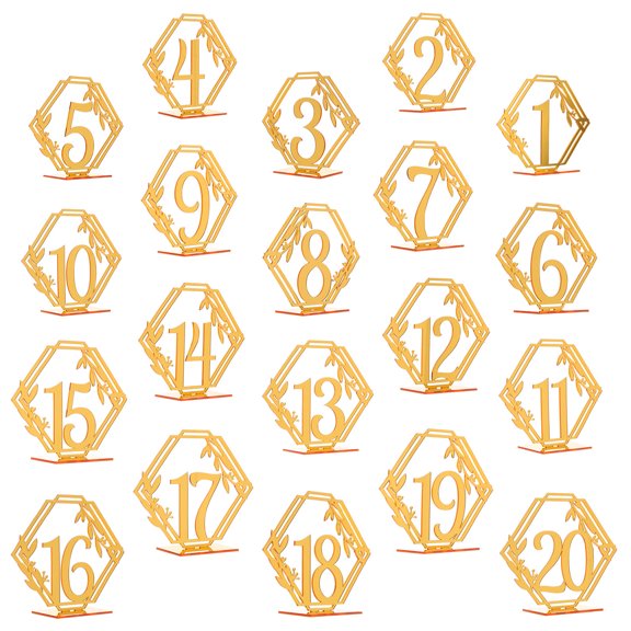 PAMINGONO Golden Acrylic Table Number Signs for Wedding Banquet Decor Reusable Double Sided 20 Pcs