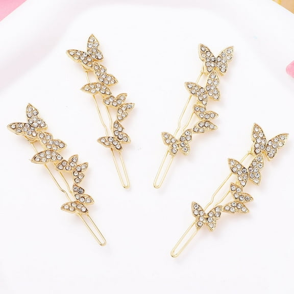 PAMINGONO Golden Butterfly Hair Clips with Crystal Decoration for Elegant Hairstyles and Thick Hair 4 Pieces
