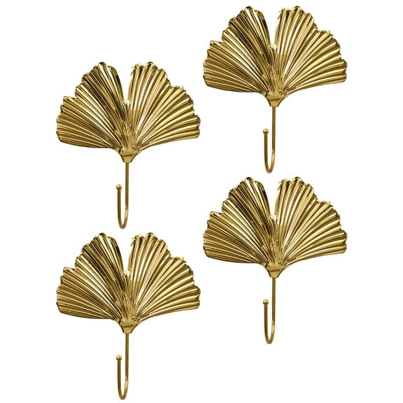 PAMINGONO Golden Ginkgo Leaf Wall Hook Metal Household Decorative Coat Hanger for Picture Use Size 4pcs