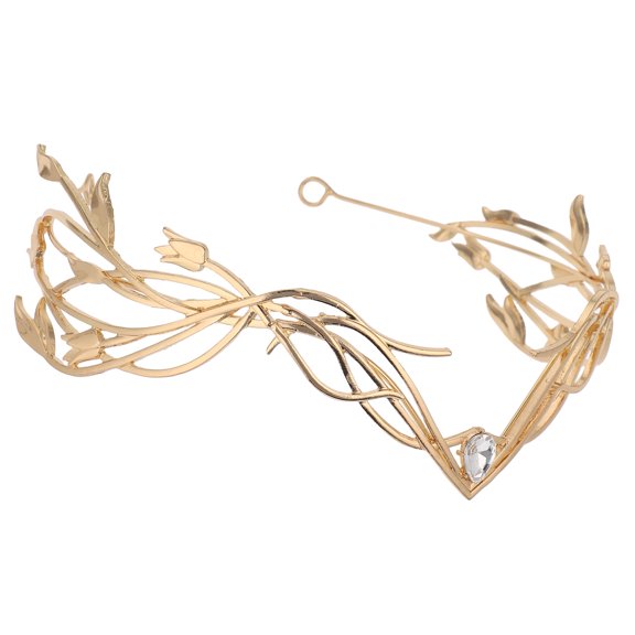 PAMINGONO Bridal Hair Accessories Golden Alloy Leaf Headband with Rhinestone Crystals