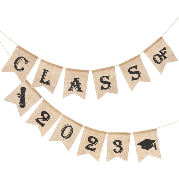 PAMINGONO Graduation Party Banner Decoration Light Brown Black Linen 1 Set