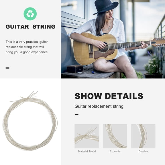 PAMINGONO Guitar Parts and Accessories 12Pcs Metal Strings for Resonance Enhancement White 105x0.2cm